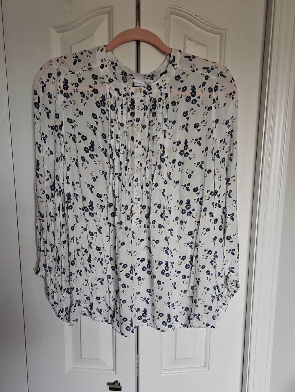 GAP White Blouse with Navy Floral Accents